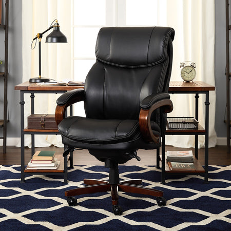 La-Z-Boy Trafford Ergonomic Bonded Leather Swivel Executive Chair, Black