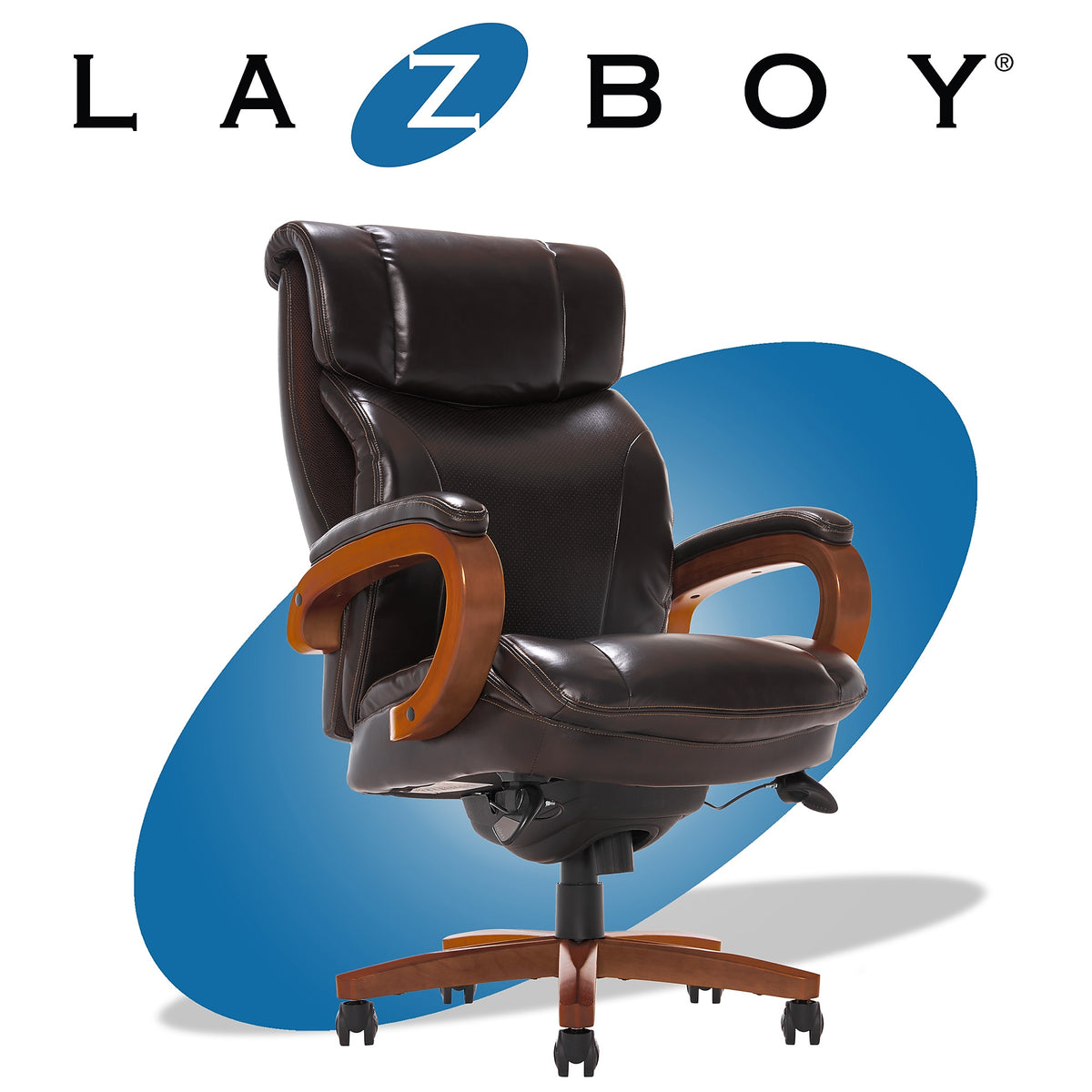 La-Z-Boy Trafford Faux Leather Executive Big & Tall Chair, 400 lb. Capacity, Vino Brown