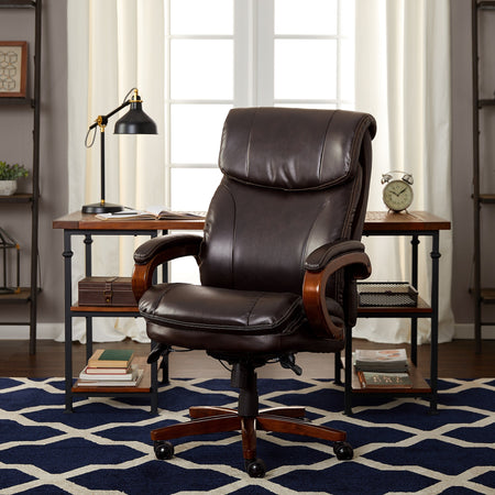 La-Z-Boy Trafford Faux Leather Executive Big & Tall Chair, 400 lb. Capacity, Vino Brown