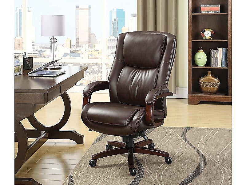 La-Z-Boy Winston Ergonomic Faux Leather Executive Big & Tall Chair, 400 lb. Capacity, Brown