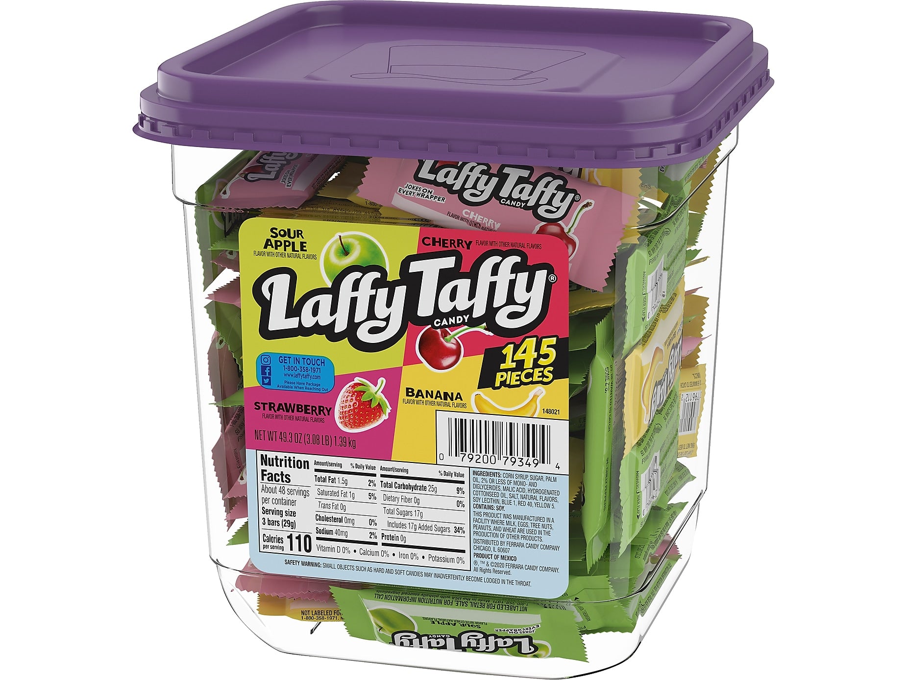 Laffy Taffy Assorted Chewy Candy, 0.34 oz, 145/Tub