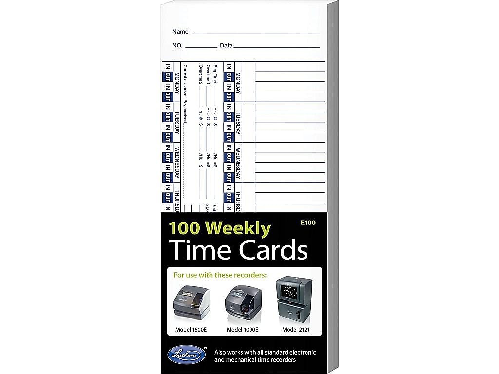 Lathem Time Cards for 1500E Time Clock, 100/Pack