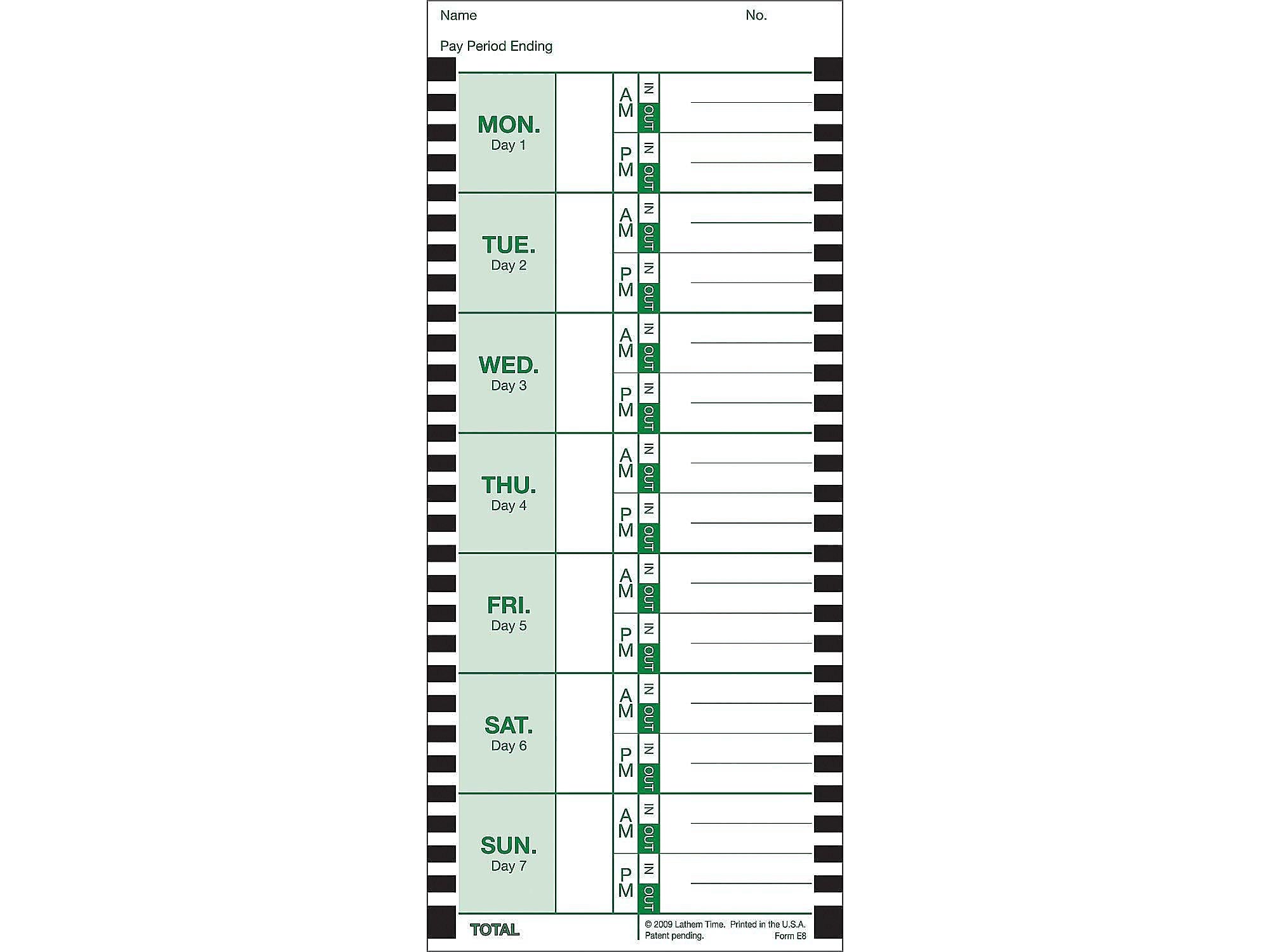 Lathem Time Cards for 2100HD/800P Time Clocks, 100/Box