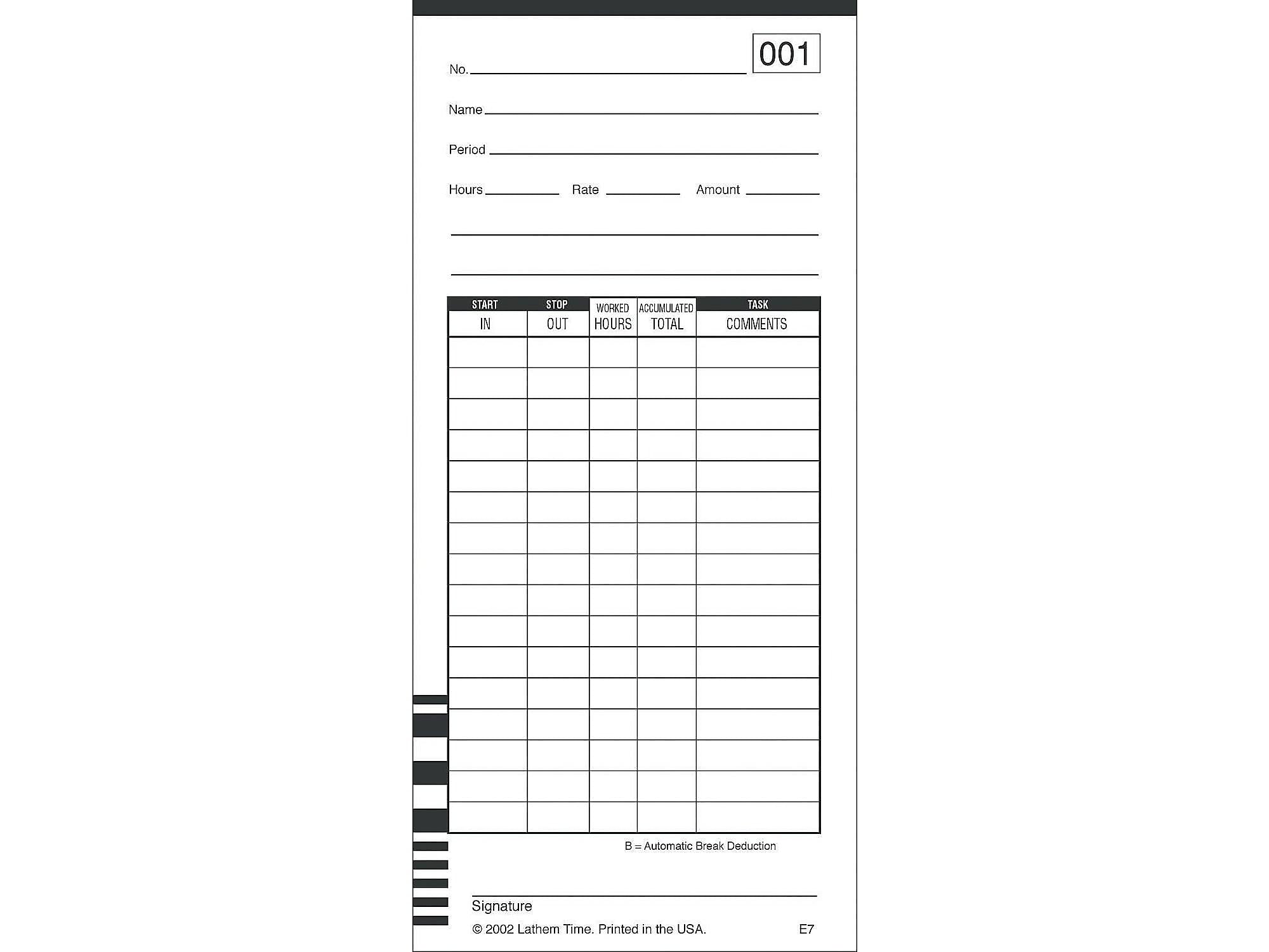 Lathem Time Cards for 7000E and 7500E Time Clocks, 100/Pack