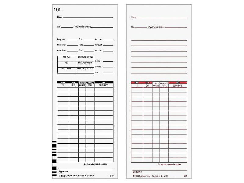 Lathem Time Cards for 7000E and 7500E Time Clocks, 100/Pack