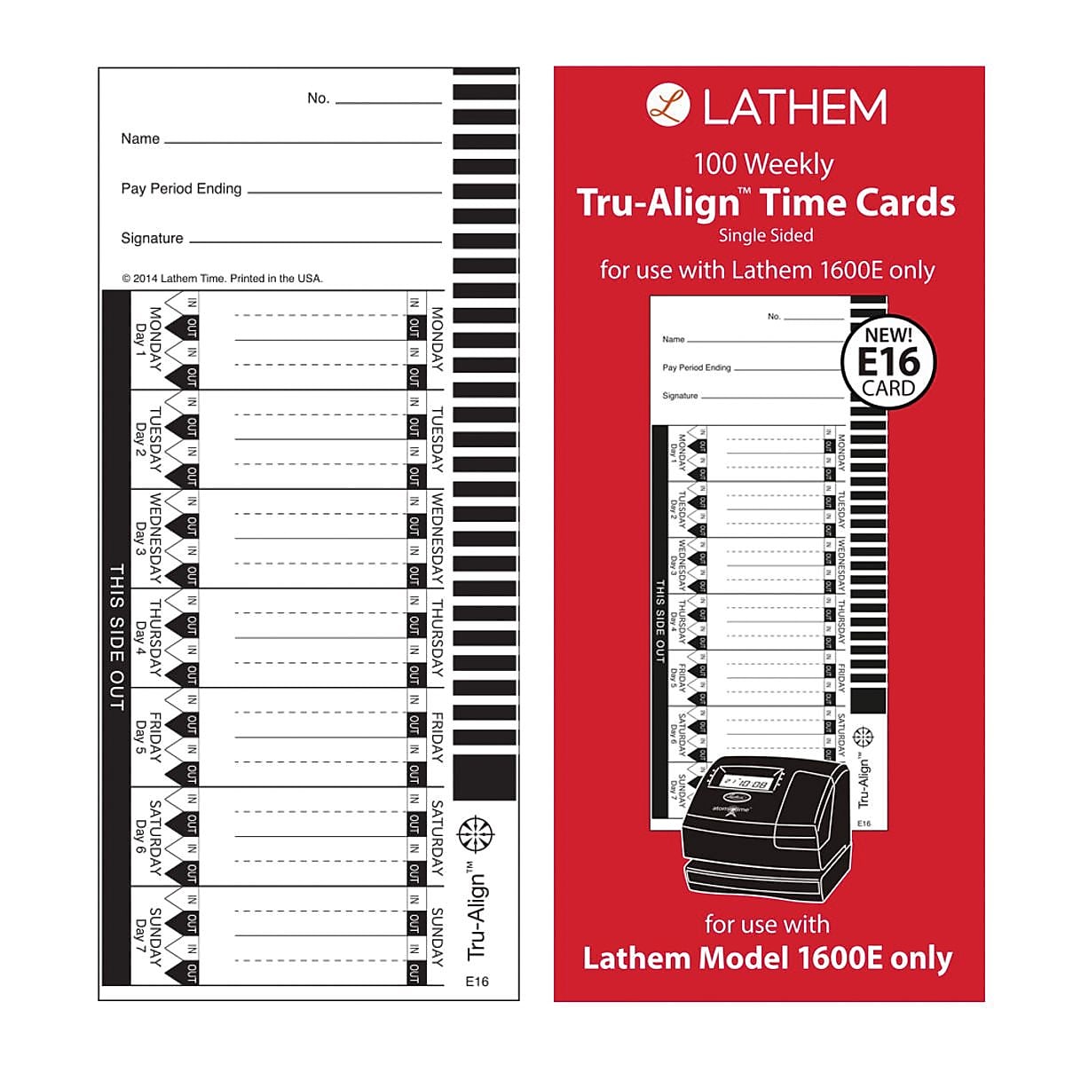 Lathem TruAlign™ Single Sided Weekly Time Card, 100/Pack