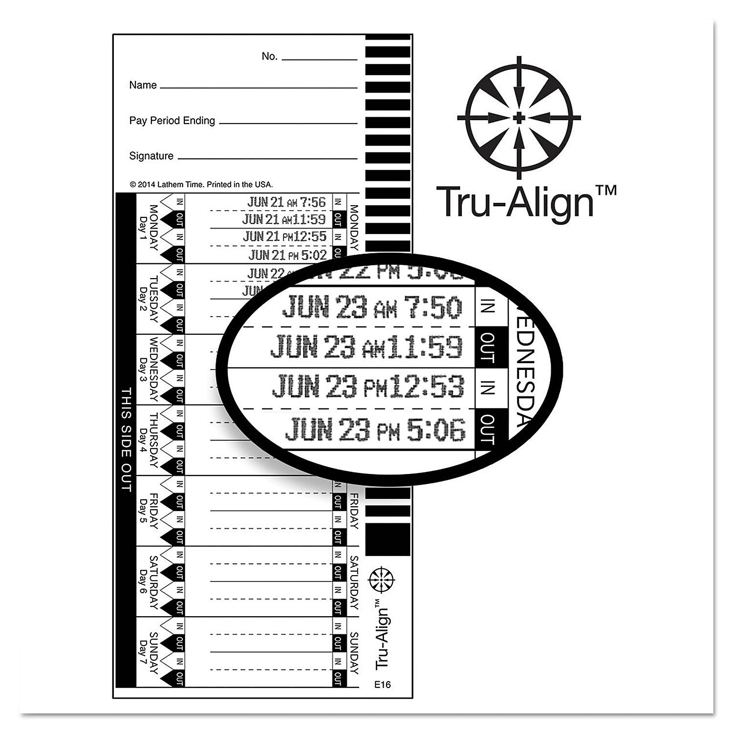 Lathem TruAlign™ Single Sided Weekly Time Card, 100/Pack
