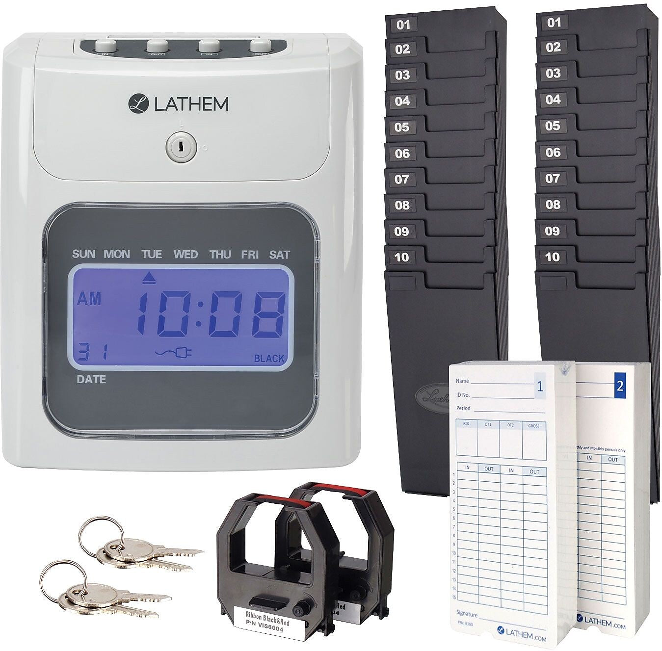 Lathem Unlimited Number of Employees Digital Top-Feed Time Clock Starter Bundle