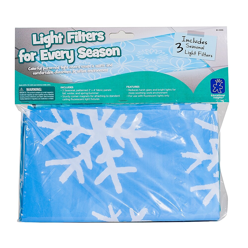 Learning Resources Classroom Light Filters for Ceiling Lighting, Blue/White, Set of 3 Seasons