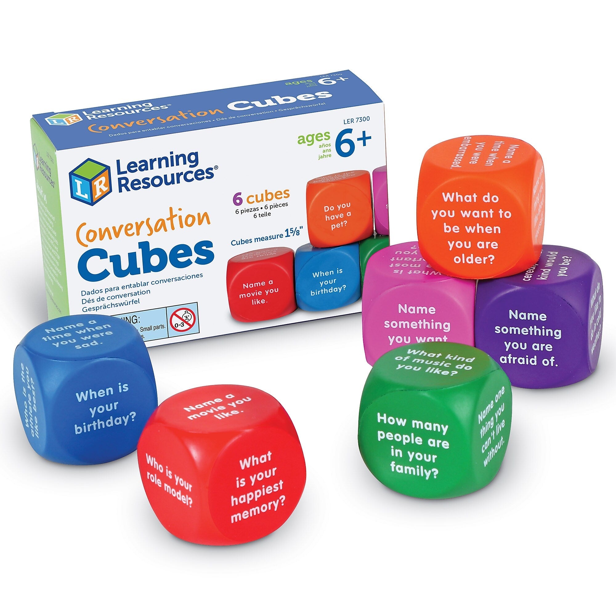 Learning Resources Conversation Cubes, Social Emotional Learning, Assorted Colors, 6 Pieces