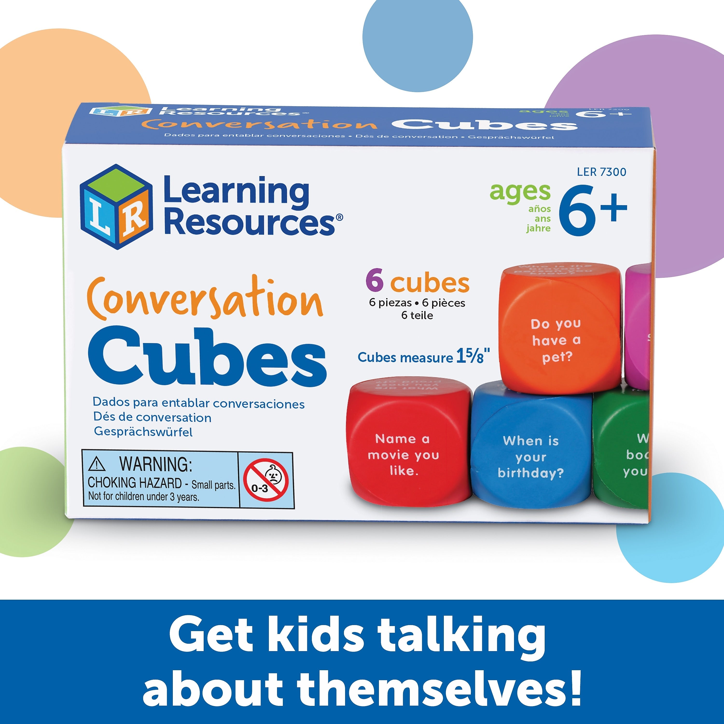 Learning Resources Conversation Cubes, Social Emotional Learning, Assorted Colors, 6 Pieces
