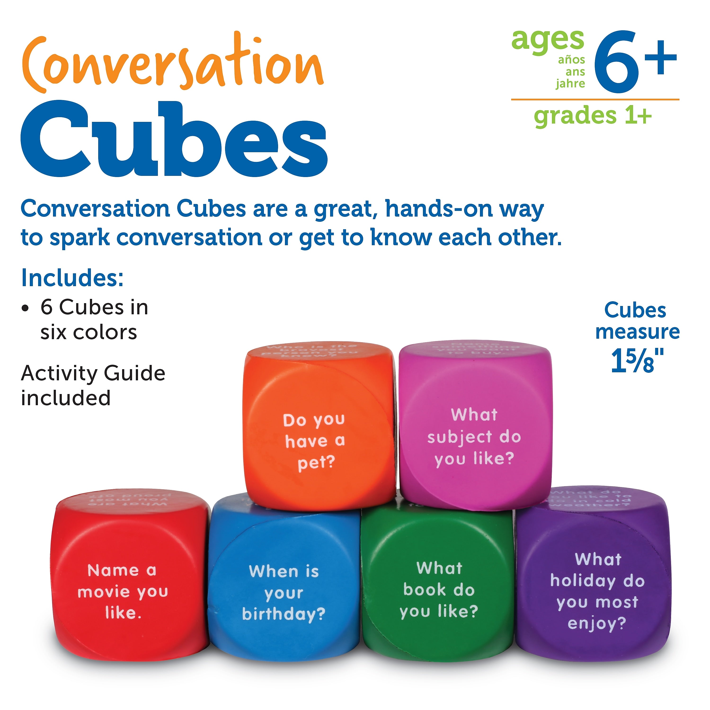 Learning Resources Conversation Cubes, Social Emotional Learning, Assorted Colors, 6 Pieces