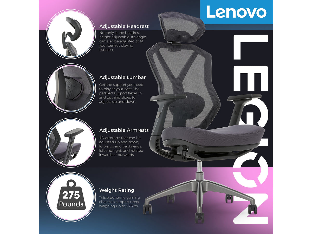 Lenovo Legion Mesh Ergonomic Racing Gaming Chair, Dark Gray