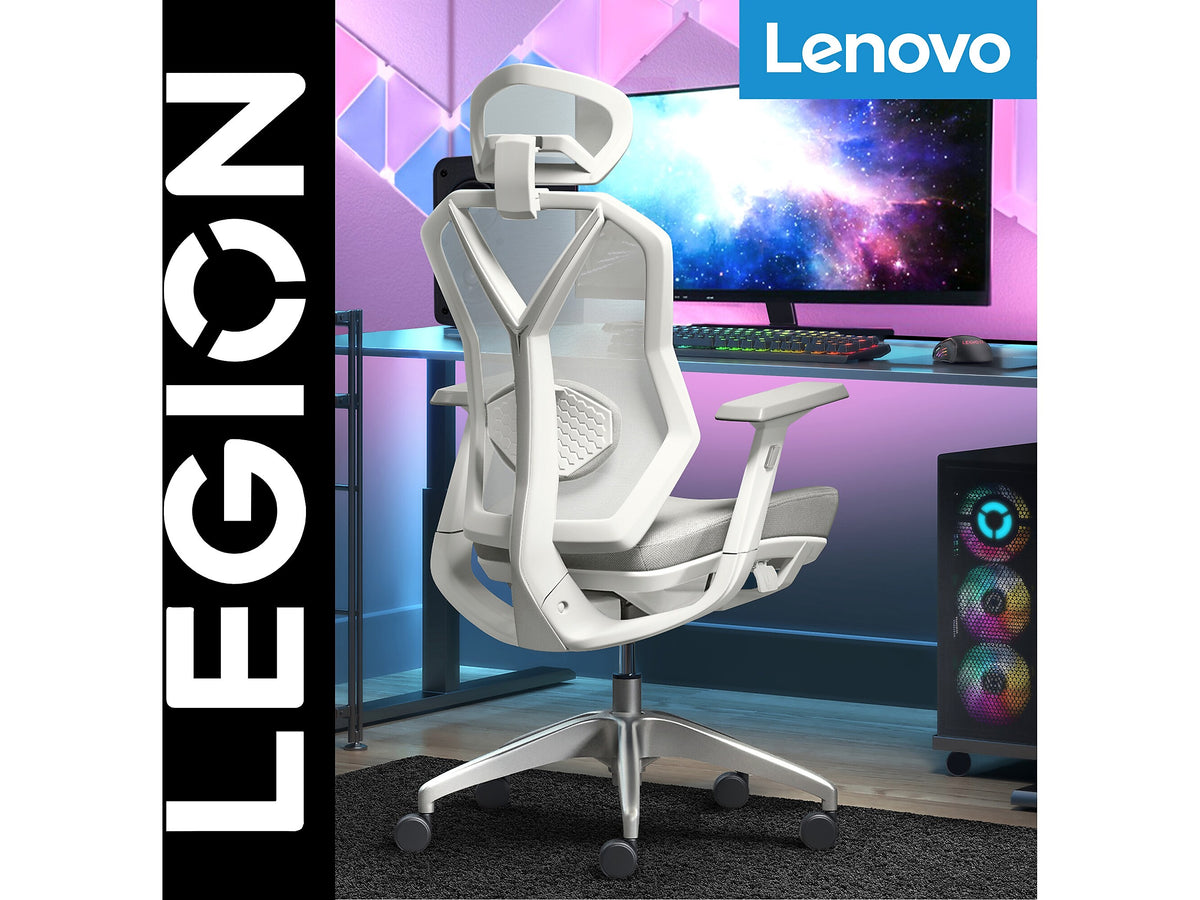 Lenovo Legion Mesh Ergonomic Racing Gaming Chair, Light Gray