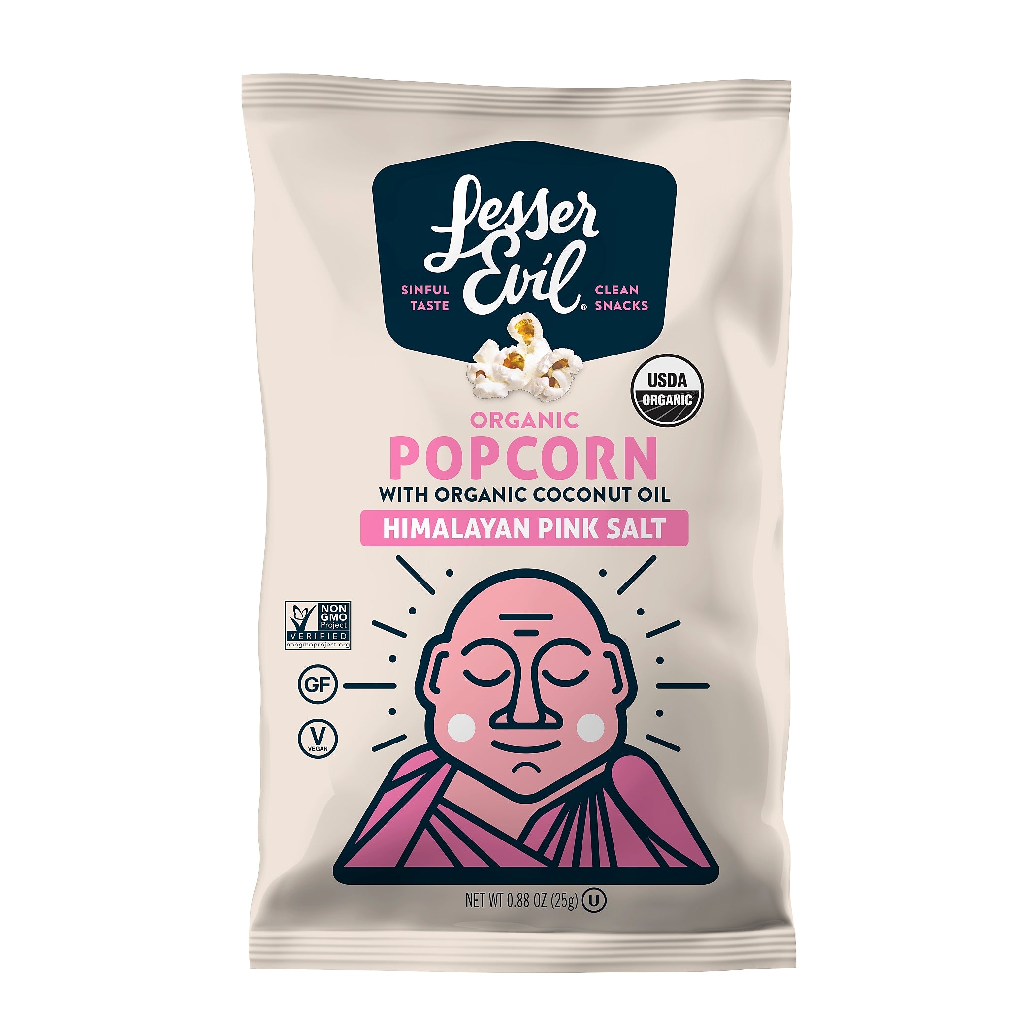 Lesser Evil Snack Organic Himalayan Pink Salt Popcorn, 0.88 oz., 18 Bags/Carton