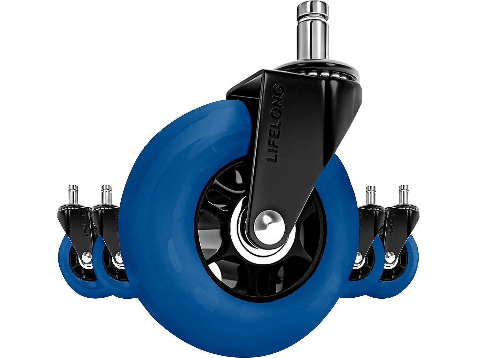 Lifelong Wheels Chair Caster, Blue/Black, 5/Set