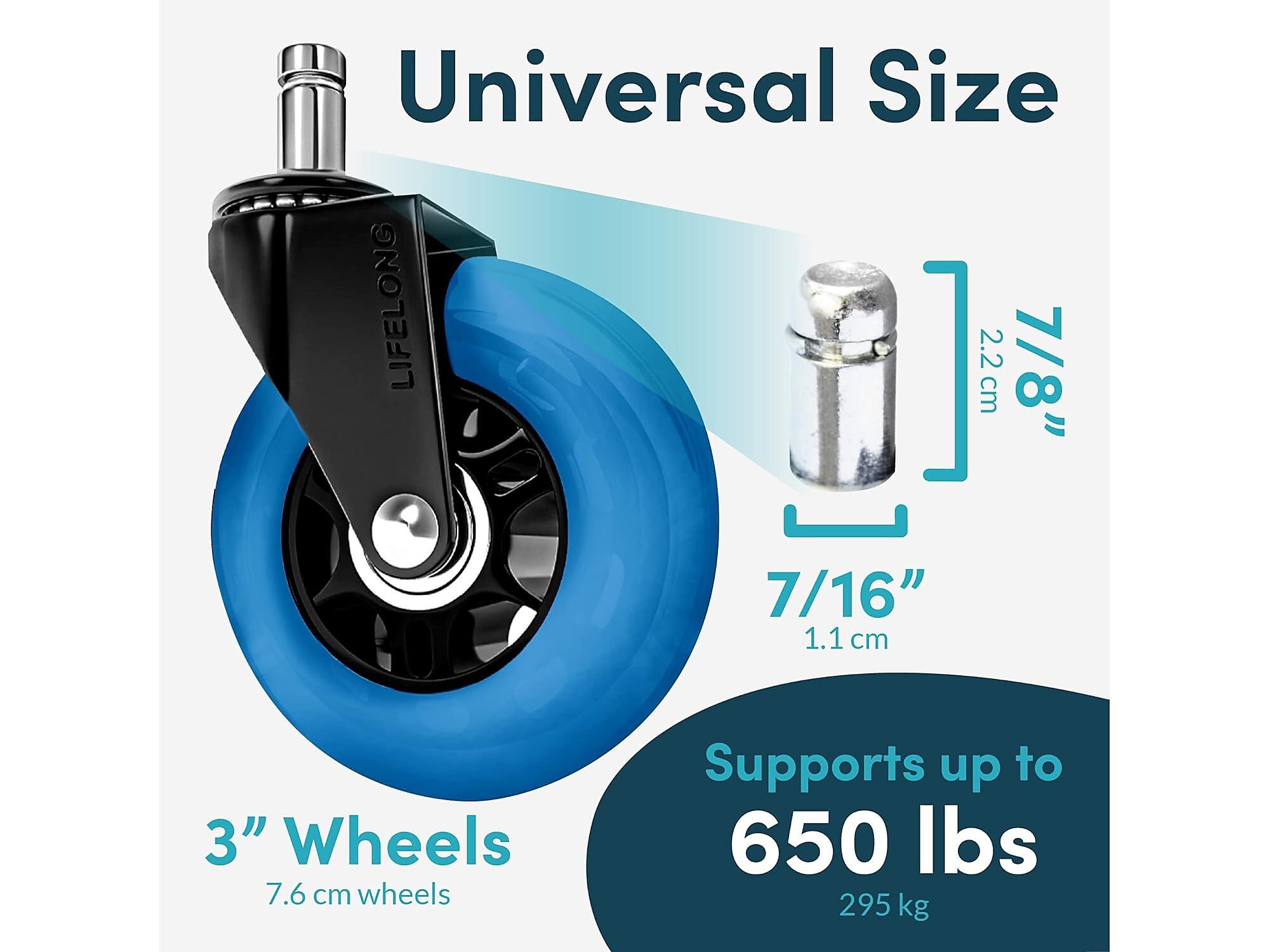 Lifelong Wheels Chair Caster, Blue/Black, 5/Set