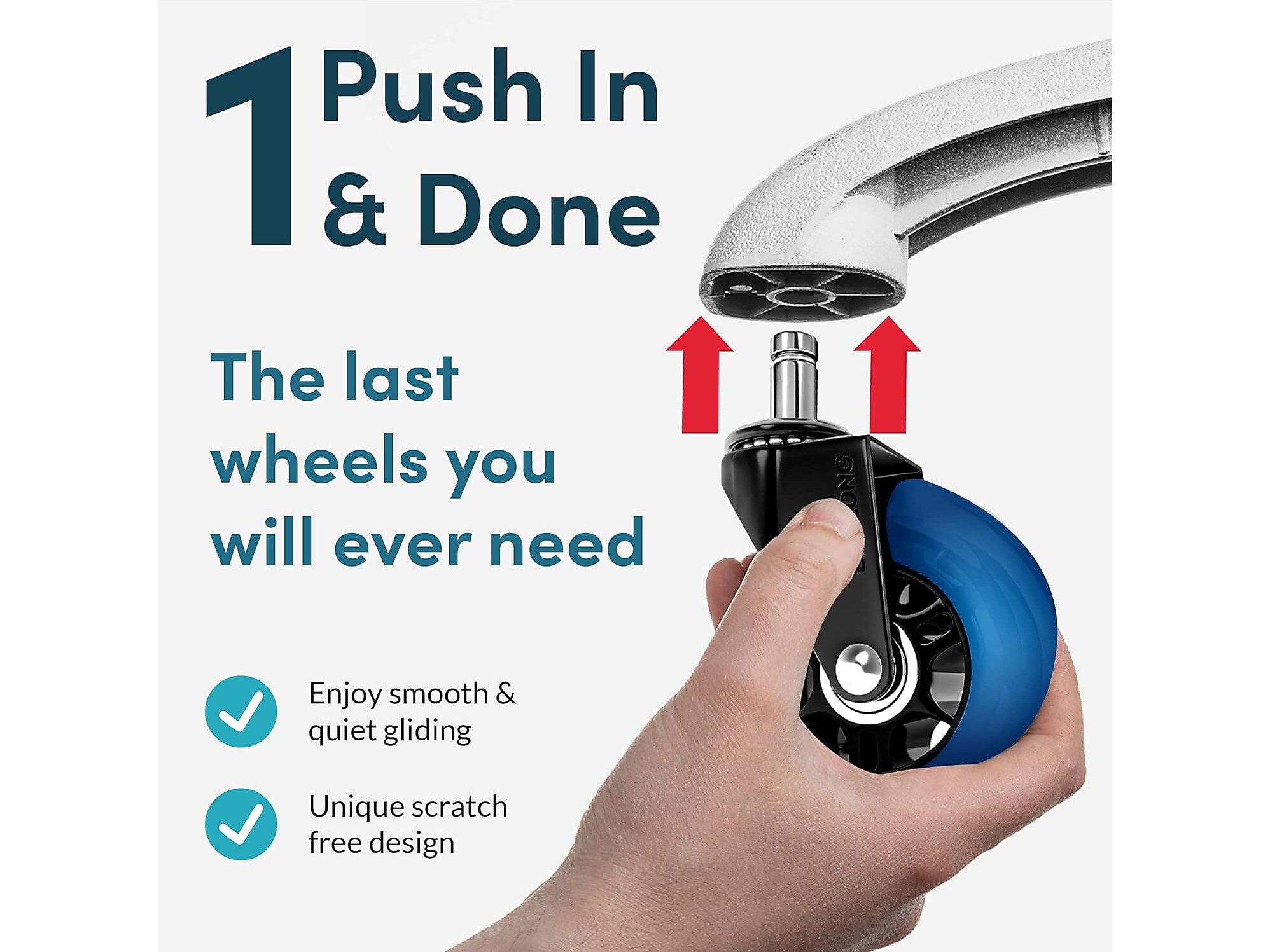 Lifelong Wheels Chair Caster, Blue/Black, 5/Set
