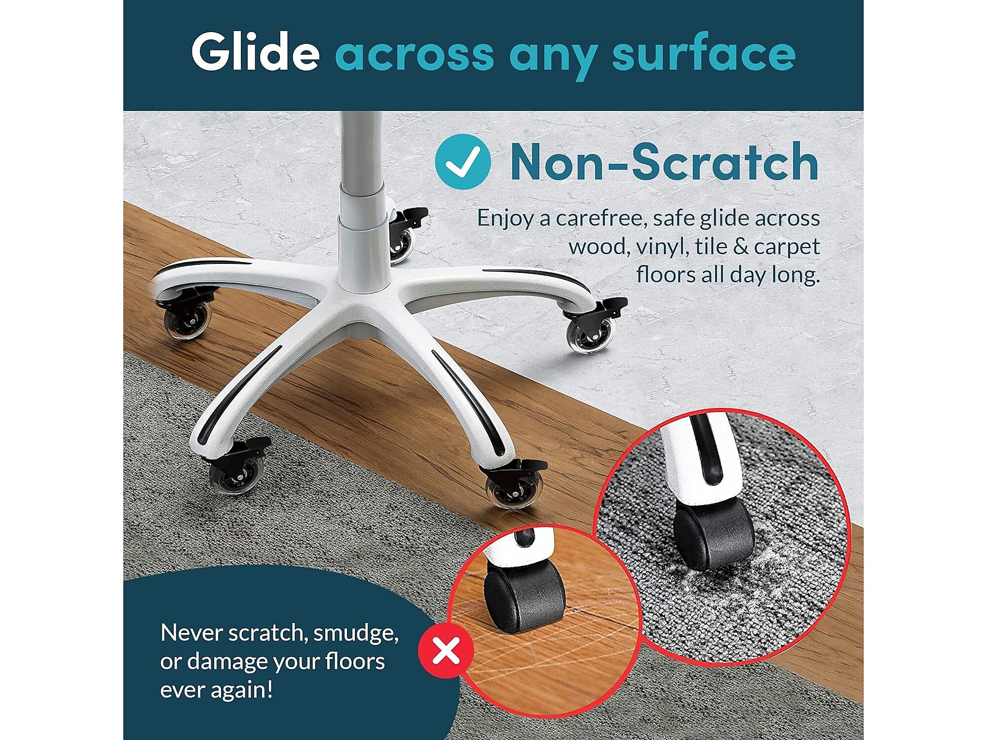 Lifelong Wheels Chair Caster, Clear/Black, 5/Set
