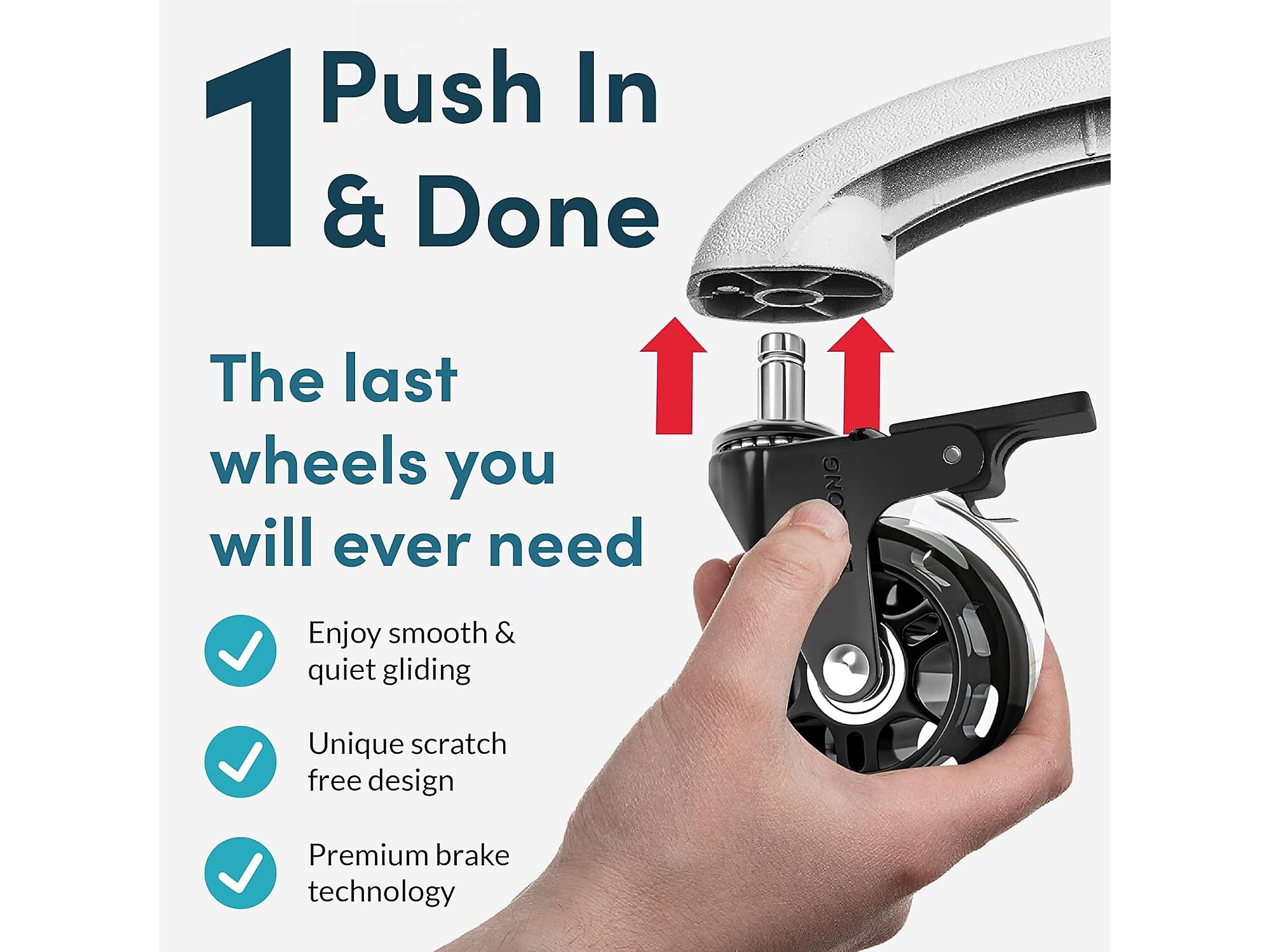 Lifelong Wheels Chair Caster, Clear/Black, 5/Set