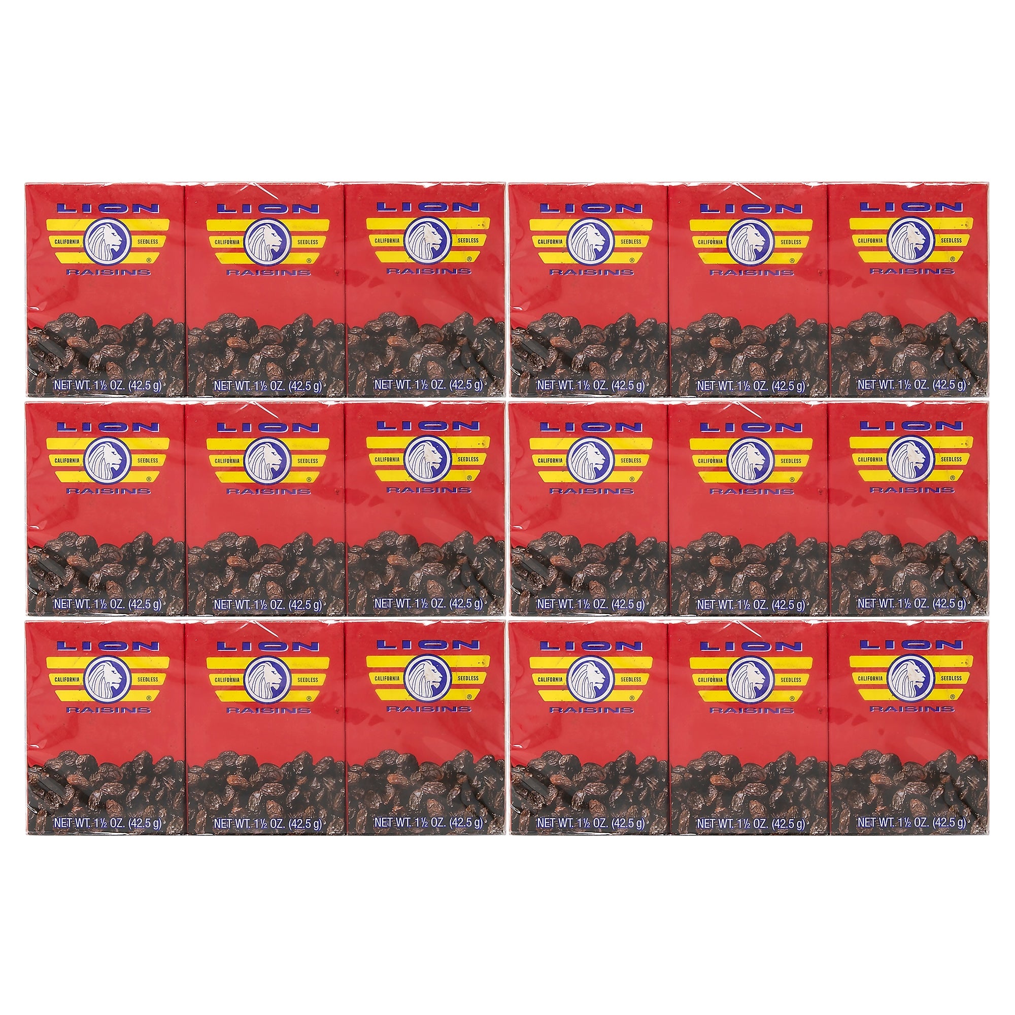 Lion California Seedless Raisins, 1.5 oz., 3 Packs/Box, 36/Pack