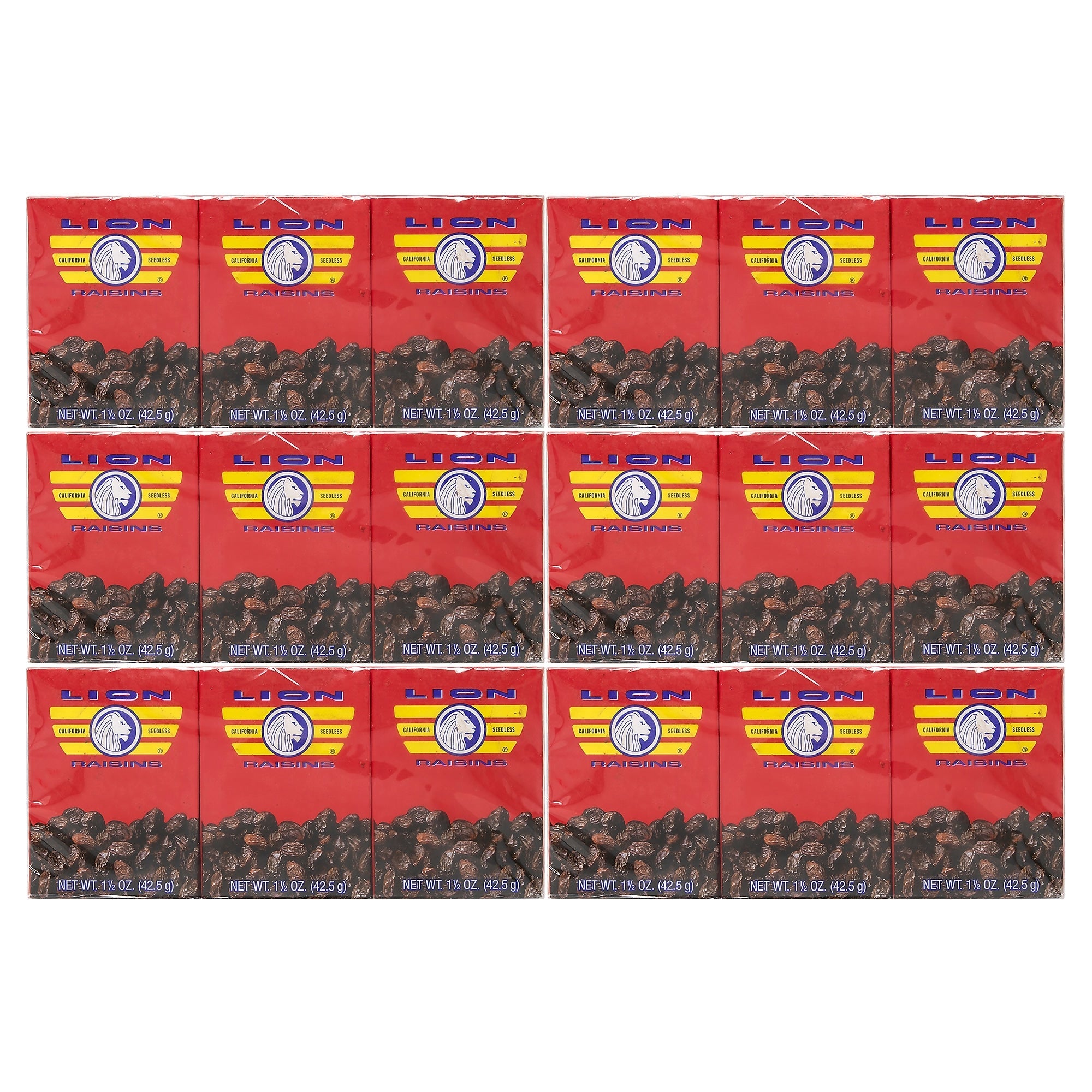Lion California Seedless Raisins, 1.5 oz., 3 Packs/Box, 36/Pack