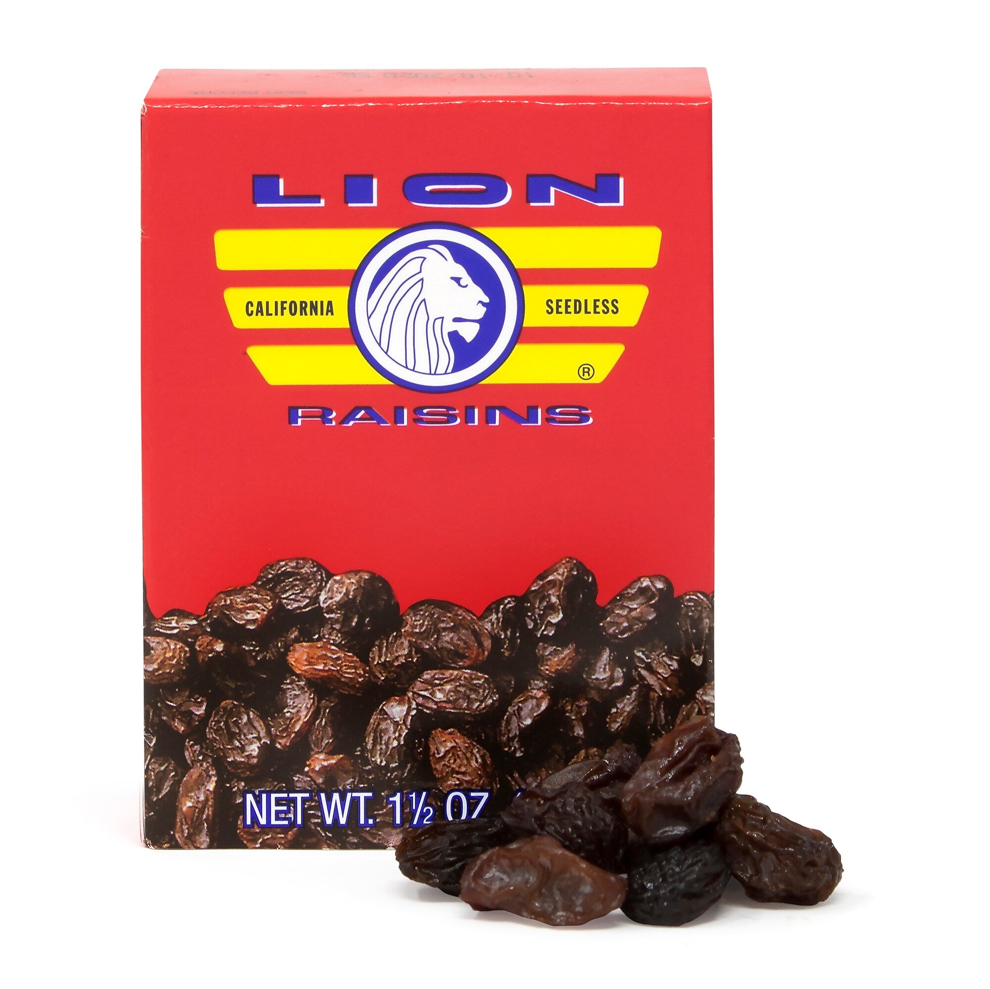 Lion California Seedless Raisins, 1.5 oz., 3 Packs/Box, 36/Pack