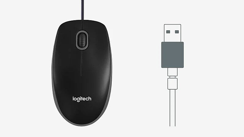 Logitech B100 Wired Ambidextrous Optical USB Mouse, Black