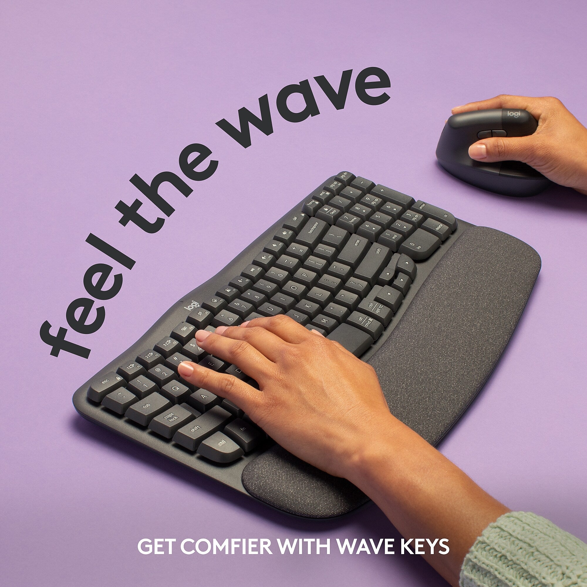 Logitech Ergo Series Wave Keys Wireless Ergonomic Keyboard, Graphite