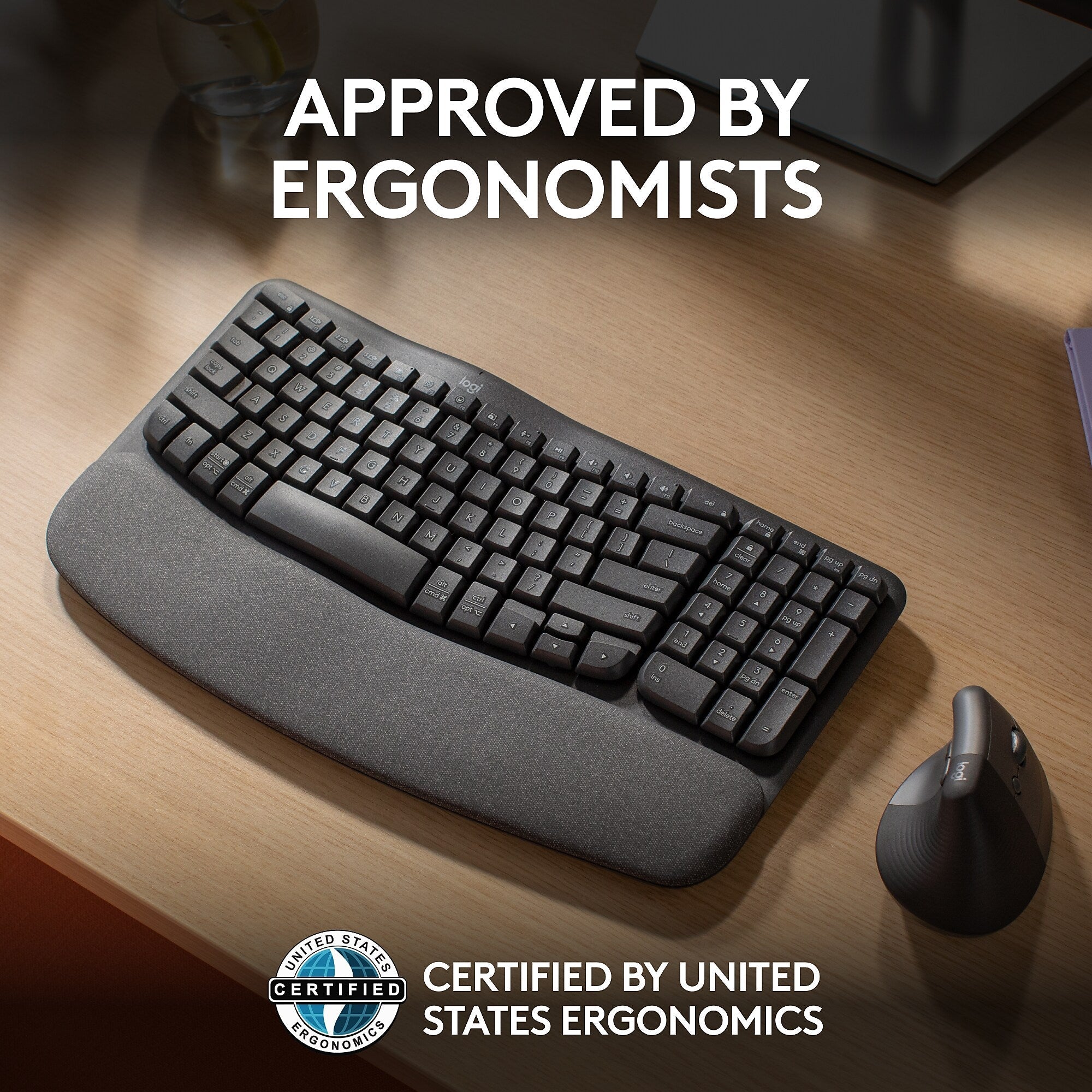 Logitech Ergo Series Wave Keys Wireless Ergonomic Keyboard, Graphite