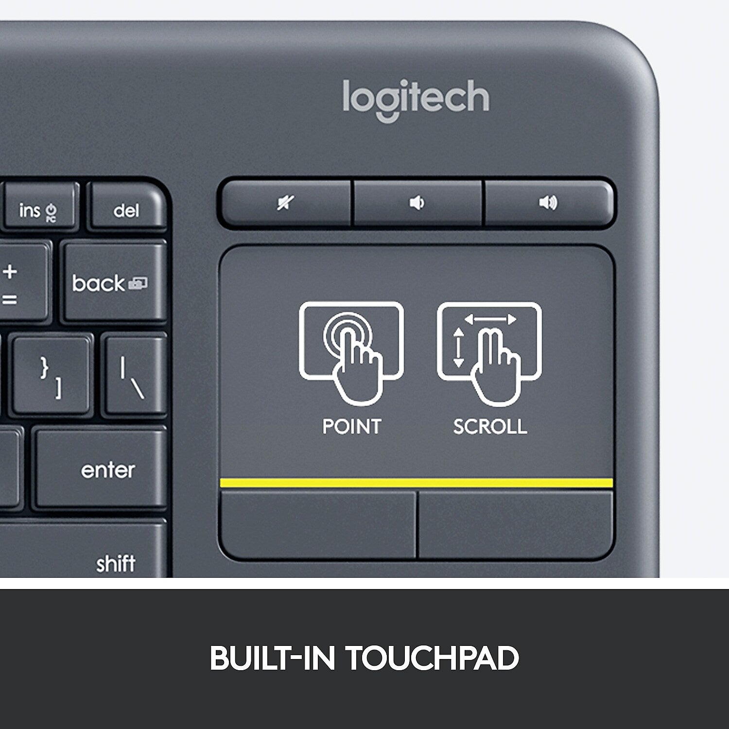 Logitech K400 Plus Wireless Touch Keyboard, Dark Gray