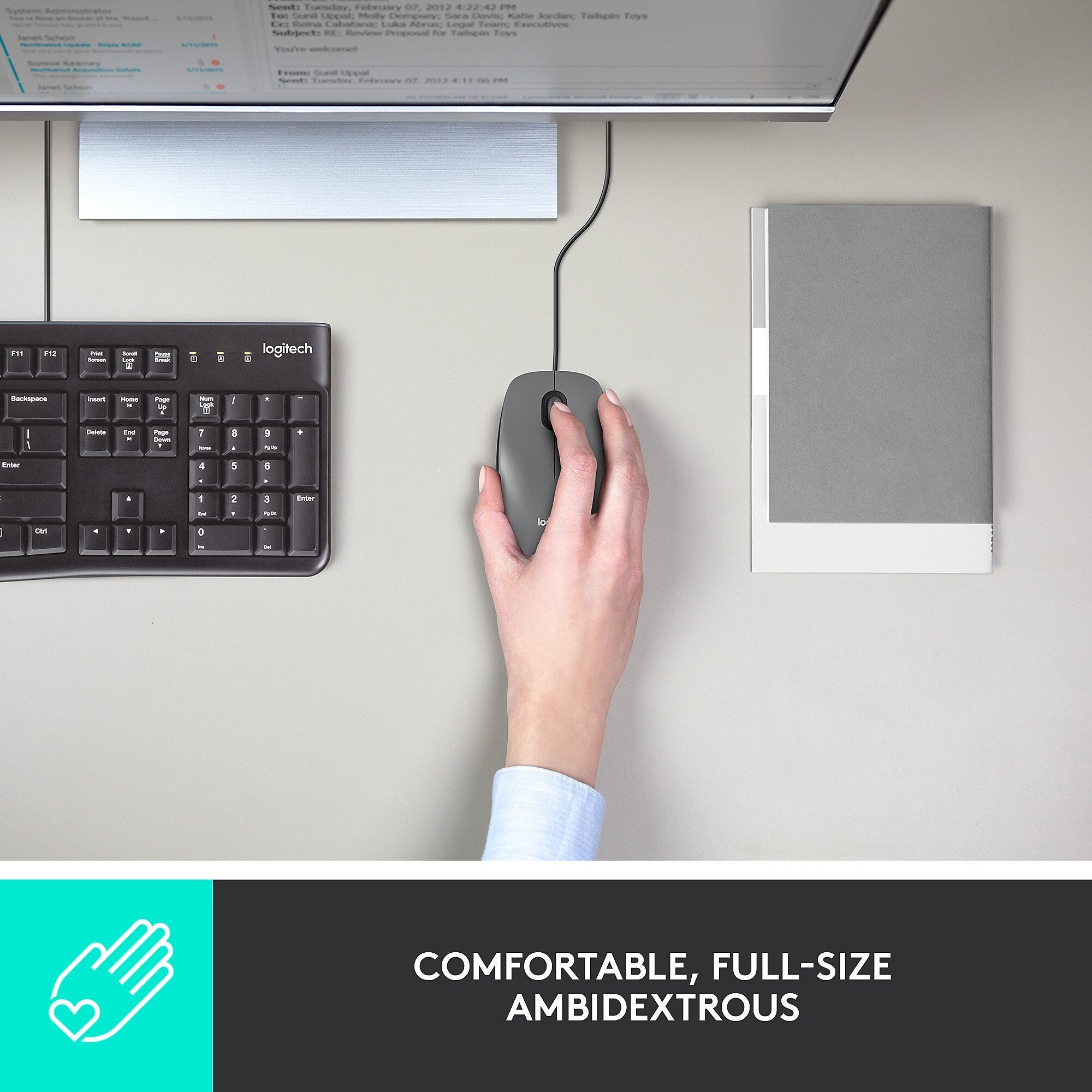 Logitech M100 Corded Ambidextrous Optical USB Mouse, Black