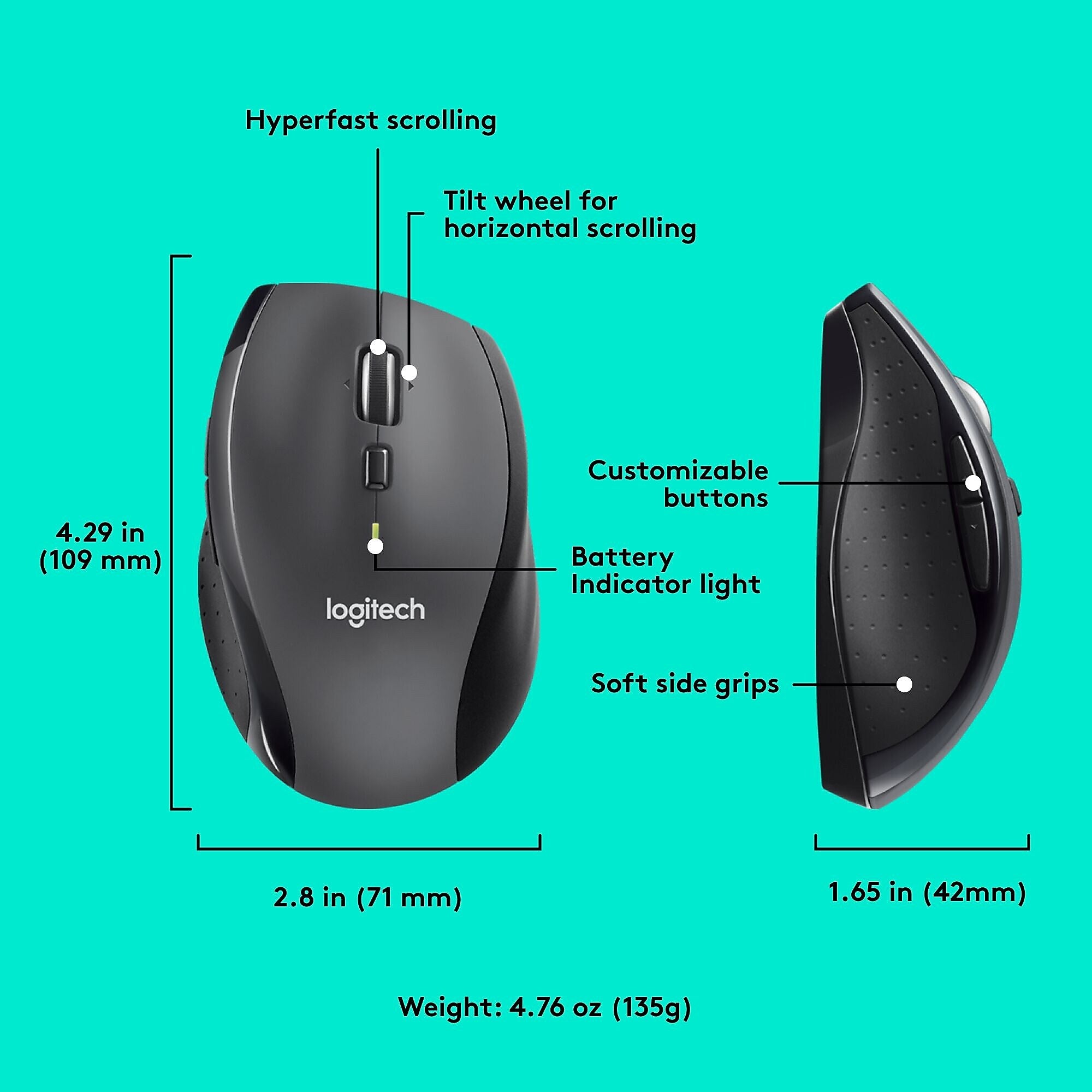 Logitech Marathon Wireless Optical USB Mouse, Charcoal