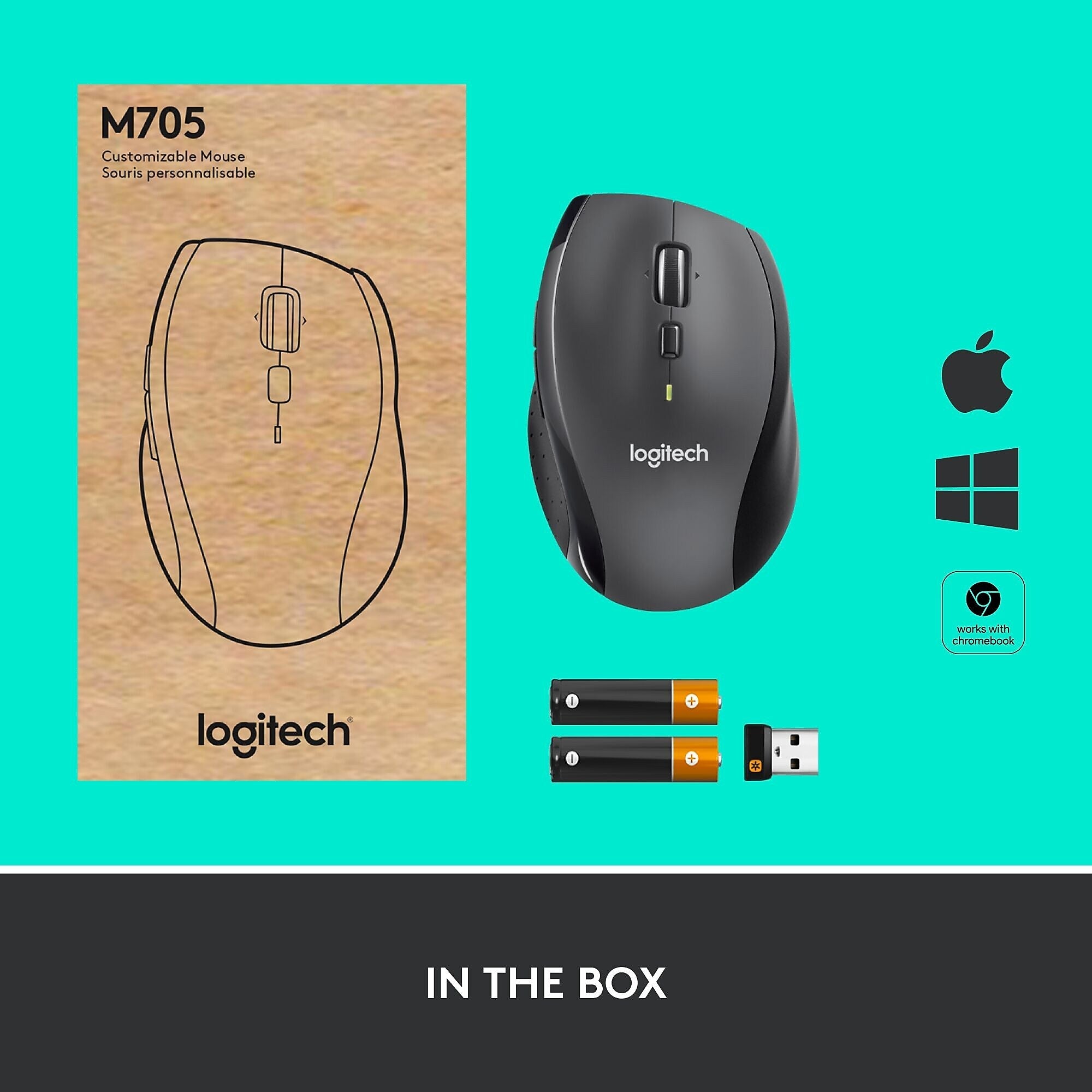 Logitech Marathon Wireless Optical USB Mouse, Charcoal