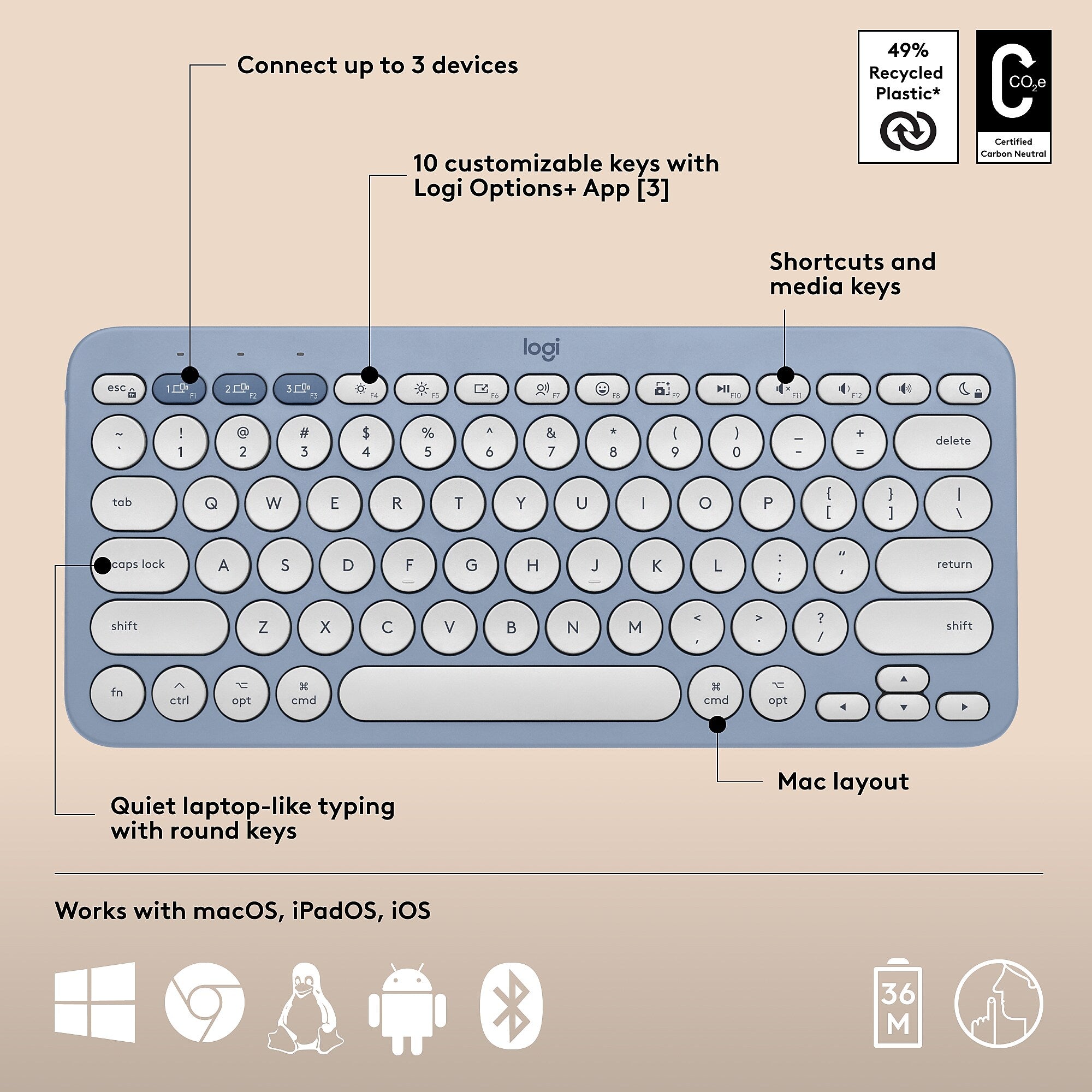 Logitech Pebble 2 Wireless Mouse Keyboard Combo, Tonal Blue