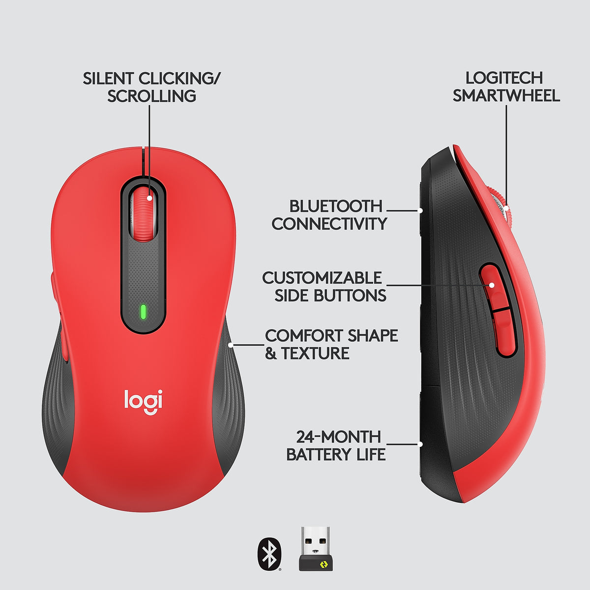 Logitech Signature M650 L Wireless Optical USB Mouse, Classic Red