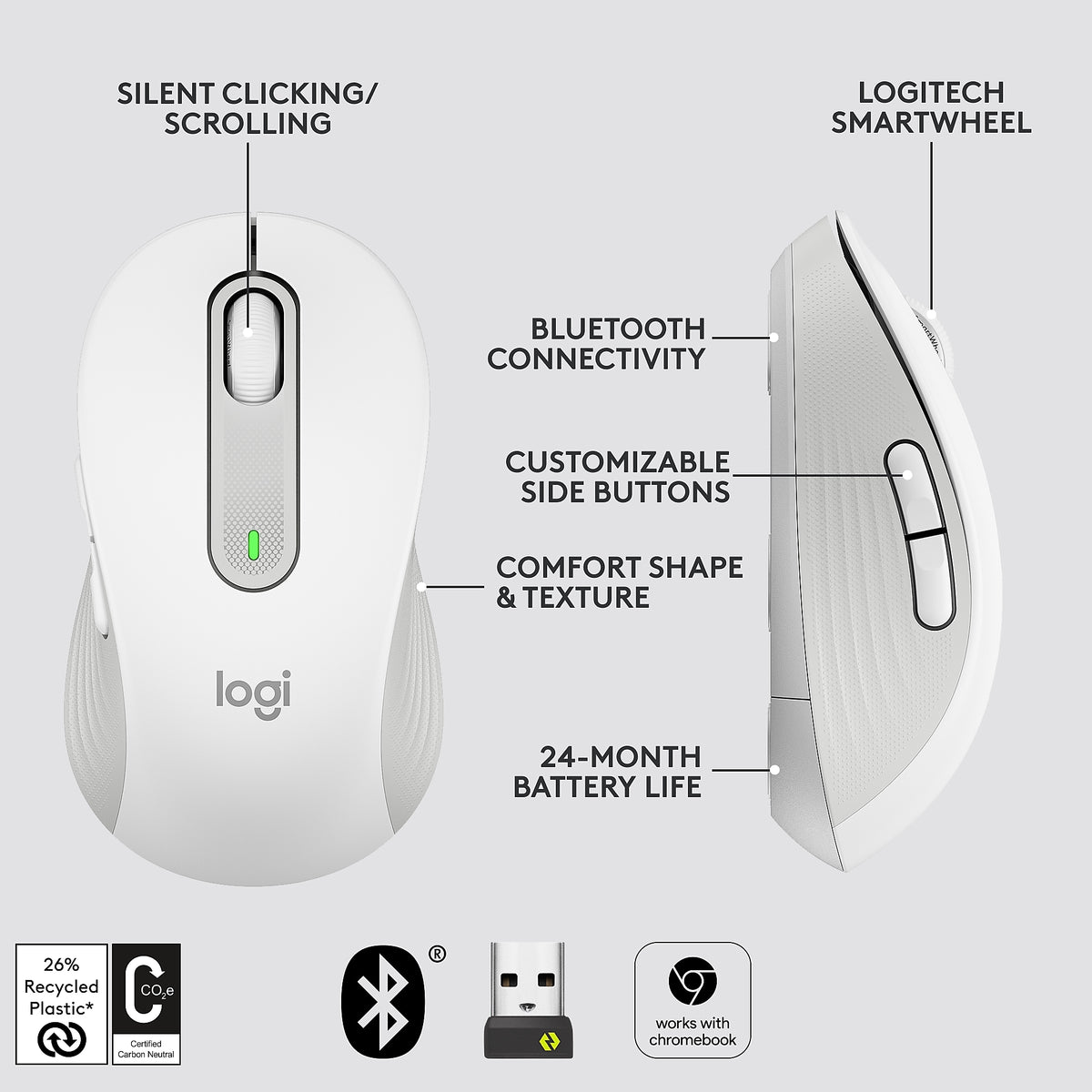 Logitech Signature M650 Wireless Optical USB Mouse, Off-White