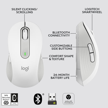 Logitech Signature M650 Wireless Optical USB Mouse, Off-White