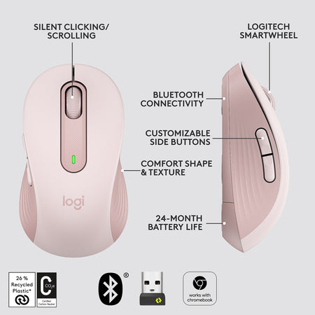 Logitech Signature M650 Wireless Optical USB Mouse, Rose