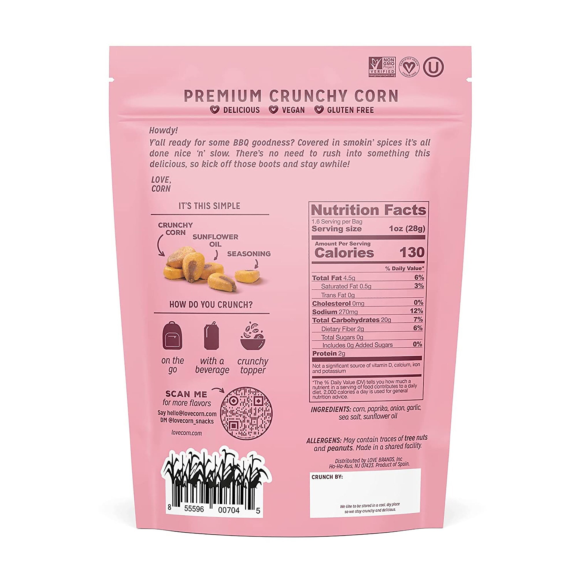 Love Corn Smoked BBQ, 1.6 Oz, 10/Box