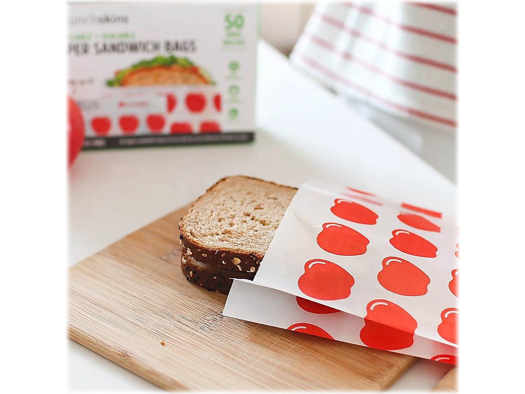 LunchSkins Apple Peel & Seal Sandwich Bag with Closure Strip, White/Red, 50/Box