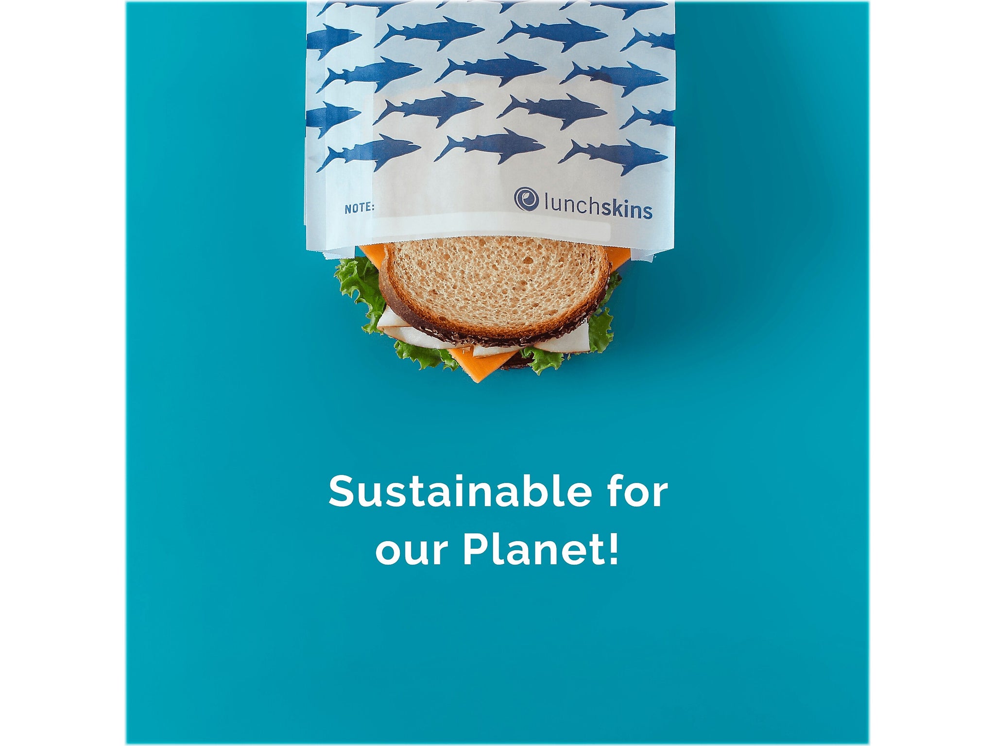 LunchSkins Shark Peel & Seal Sandwich Bag with Closure Strip, White/Blue, 50/Box