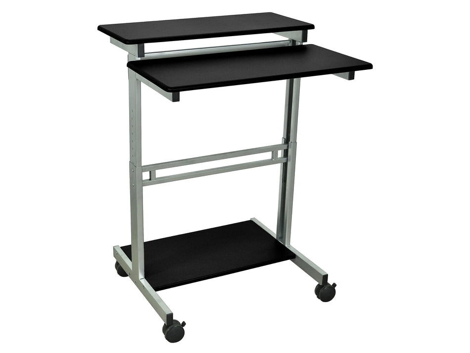 Luxor 2-Shelf Metal Mobile Presentation Cart with Lockable Wheels, Black/Gray