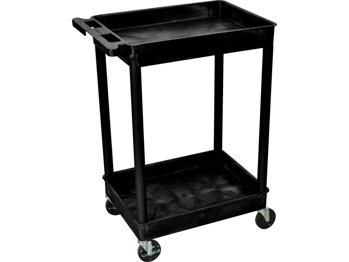 Luxor 2-Shelf Mixed Materials Mobile Utility Cart with Lockable Wheels, Black