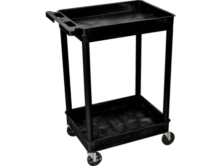 Luxor 2-Shelf Mixed Materials Mobile Utility Cart with Lockable Wheels, Black