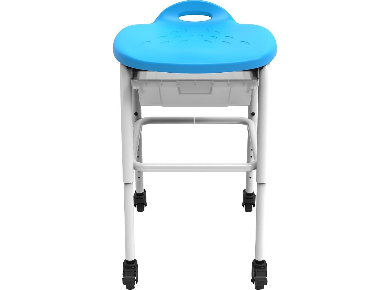 Luxor Plastic/Steel Adjustable-Height Classroom Stool with Wheels and Storage, Blue/White