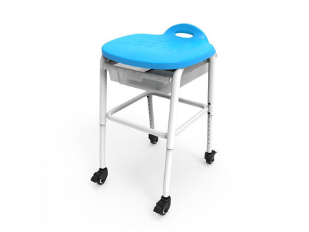 Luxor Plastic/Steel Adjustable-Height Classroom Stool with Wheels and Storage, Blue/White