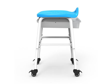 Luxor Plastic/Steel Adjustable-Height Classroom Stool with Wheels and Storage, Blue/White