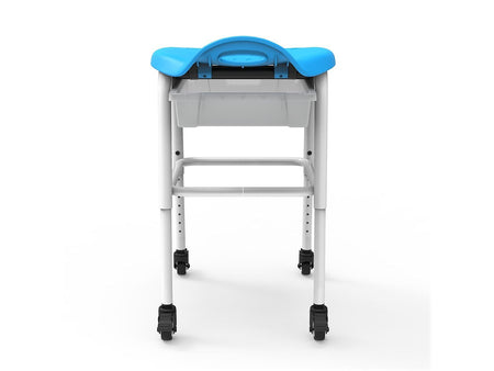 Luxor Plastic/Steel Adjustable-Height Classroom Stool with Wheels and Storage, Blue/White