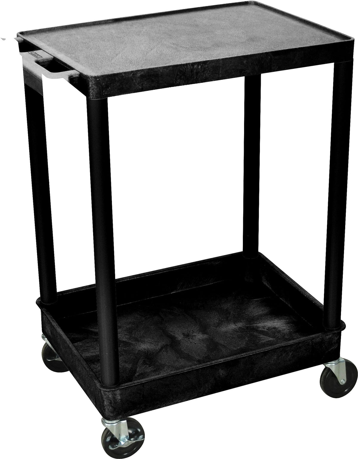 Luxor STC Series 2 Shelves Flat Top & Tub Bottom Shelf Cart, Black